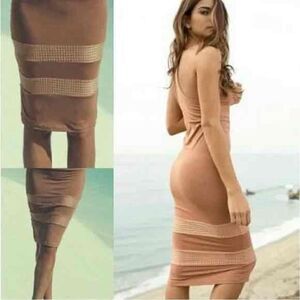 Acacia Mesh Dress Bodycon Tan Camel Burnt Orange S Small